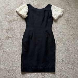 VTG ~ 1960s/70s ~ Black Sheath Dress ~ Ruffle Puff Sleeves ~ Size M/L
